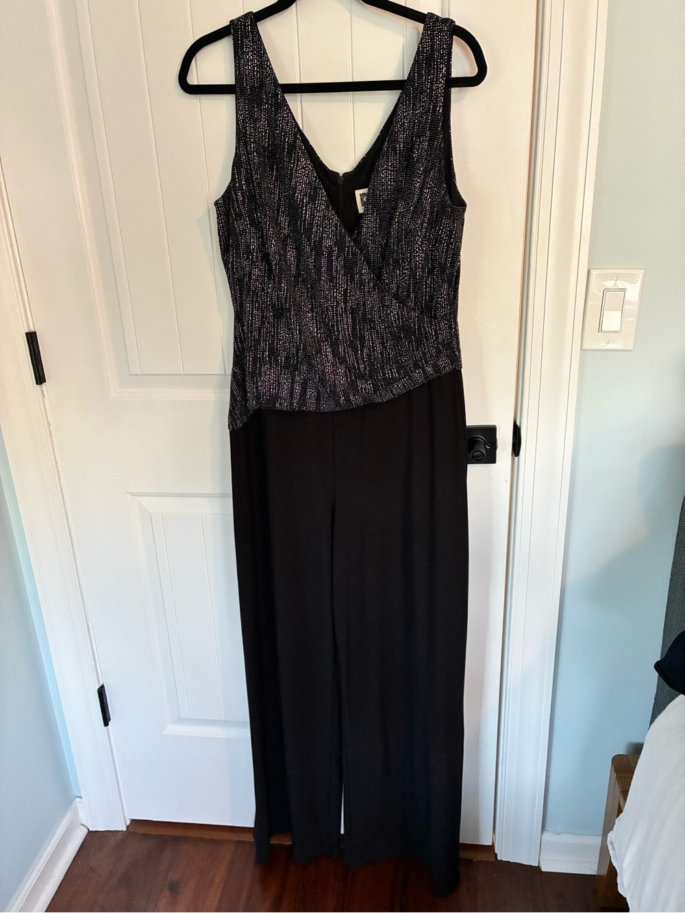 Anne Klein Black Jumpsuit with Metallic Silver Bodice Detail